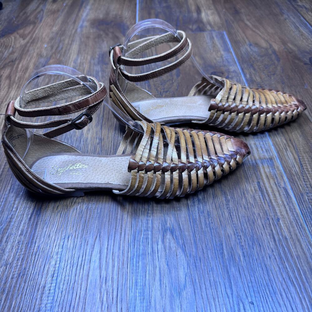 Seychelles Woven Leather Flats size 9 trinket ankle strap pointed toe - Picture 8 of 15